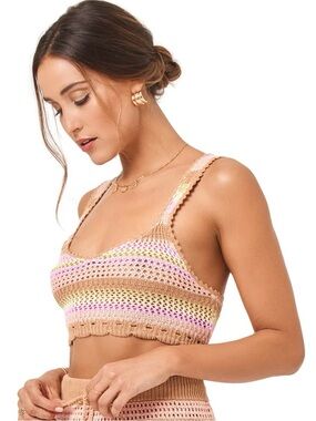 NWT L* SPACE Crochet Bralette Top Size XS Pastel Stripe Cotton Boho Beach